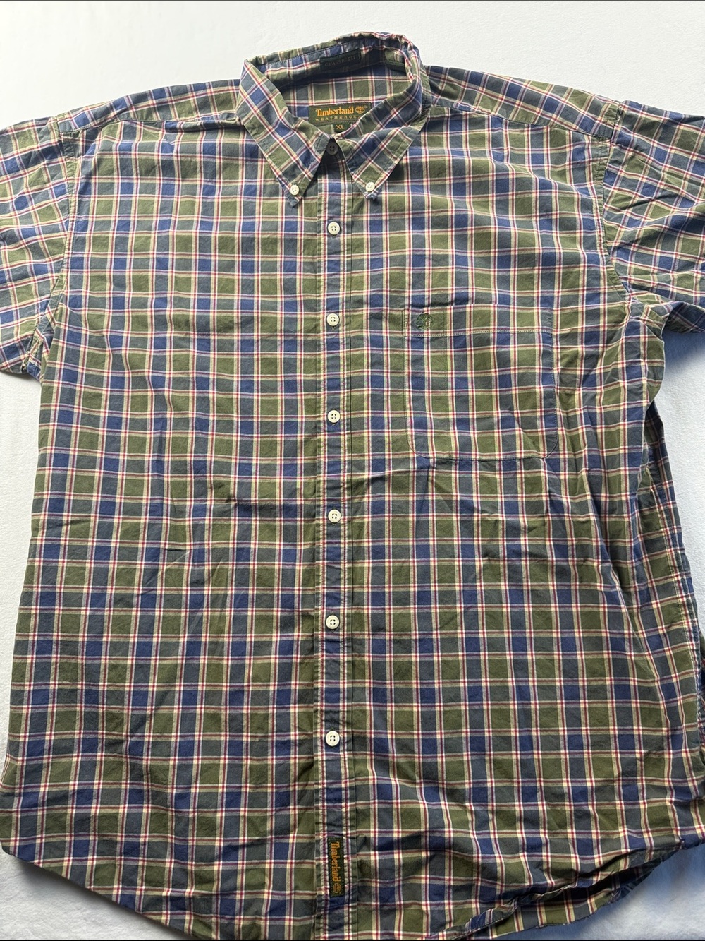 Vintage 1998 Timberland Olive and Navy Plaid Button-Down Shirt sz‎ XXL